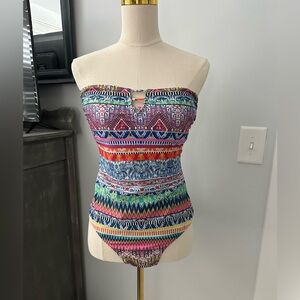 Jessica Simpson Brand Cross Tie Back Multicolor Strapless One Piece Size Large